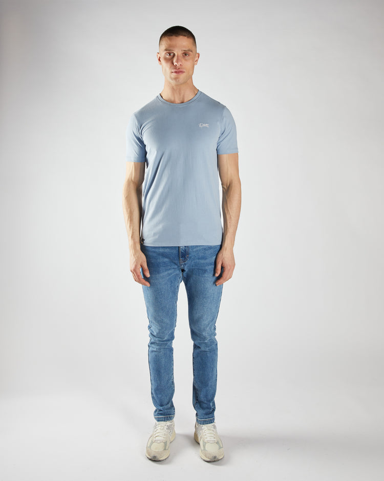 Basic Caden O Neck Tee Cielo Blue