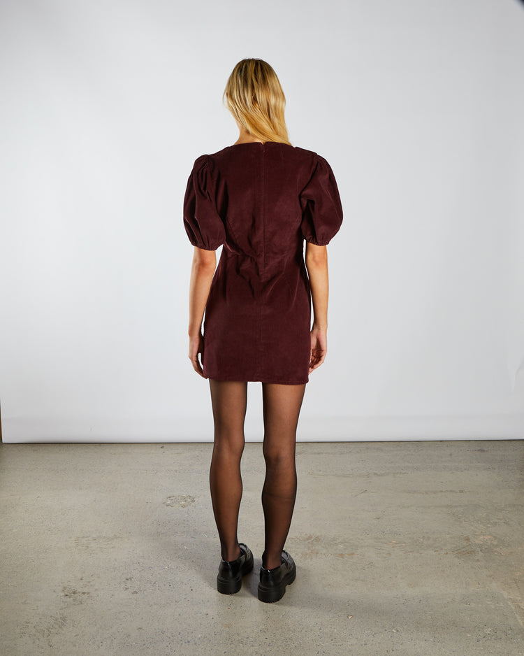 Bijou Cord Dress Deep Cherry