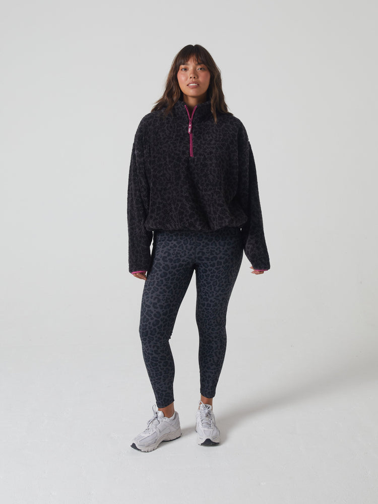 Penny Fleece Half Zip Leopard Print