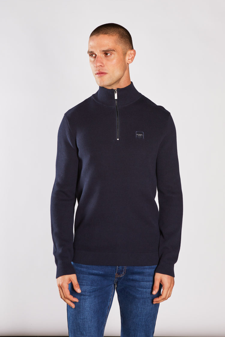 Twain Half Zip Grey Marl Salute Navy