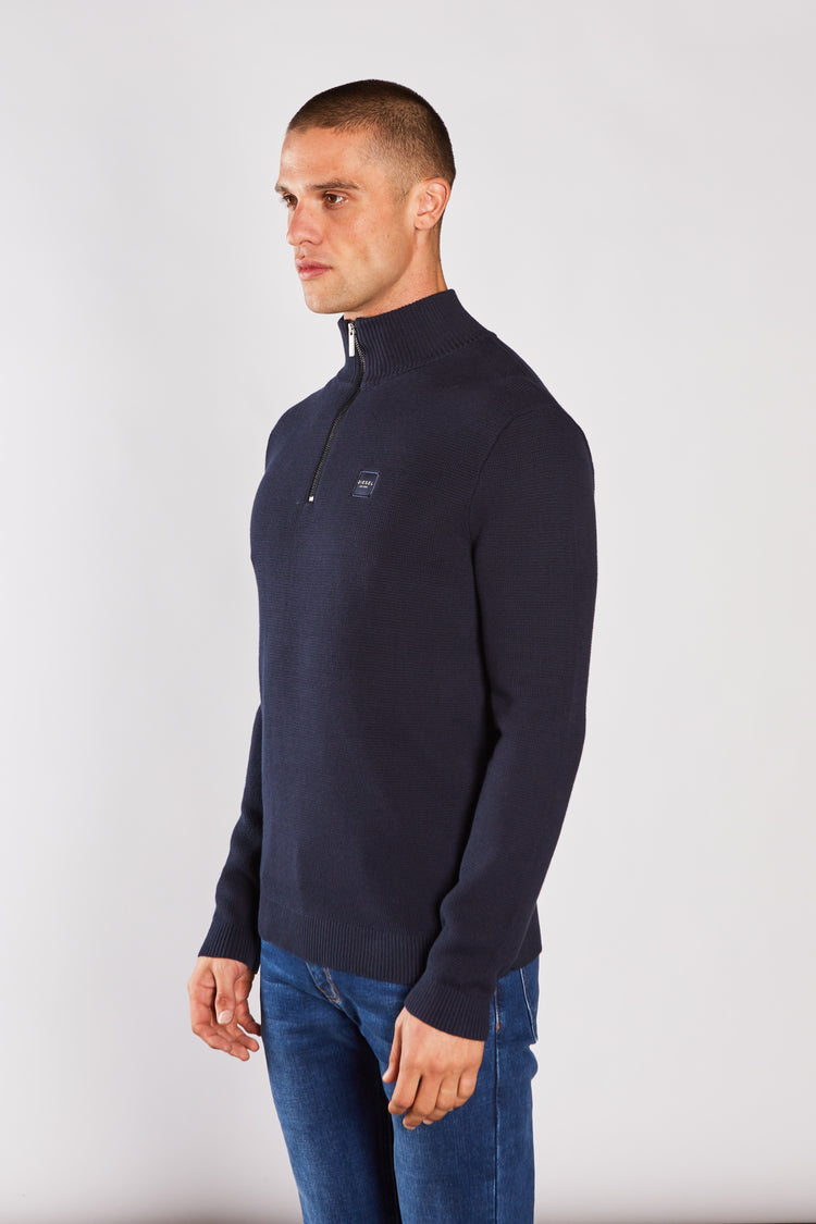 Twain Half Zip Grey Marl Salute Navy
