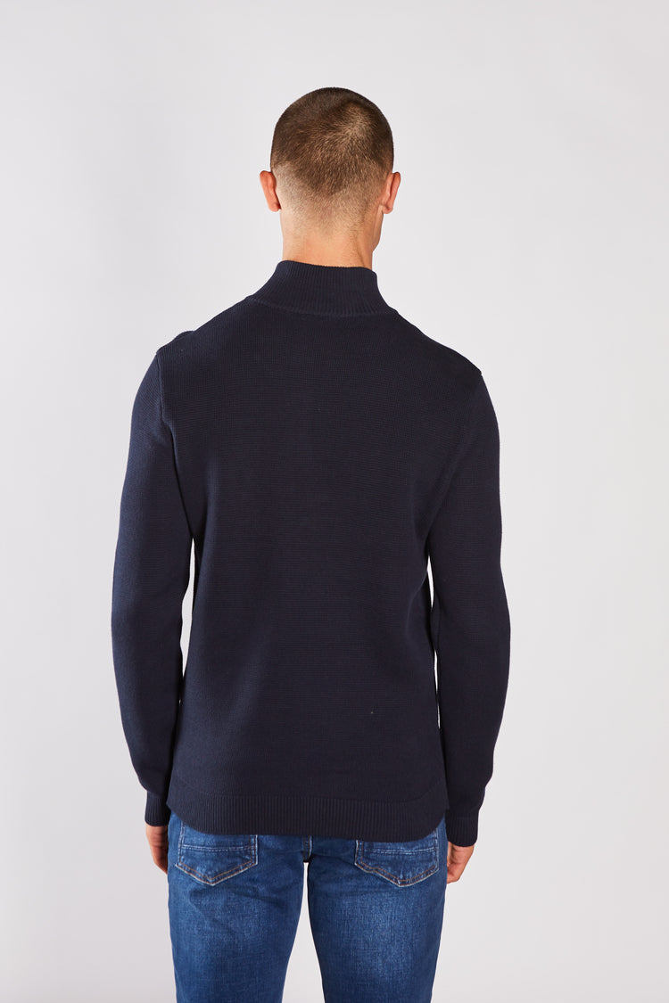 Twain Half Zip Grey Marl Salute Navy