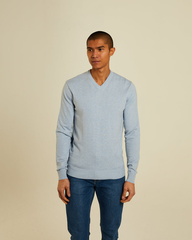 Tony V Neck Buoy Blue Marl