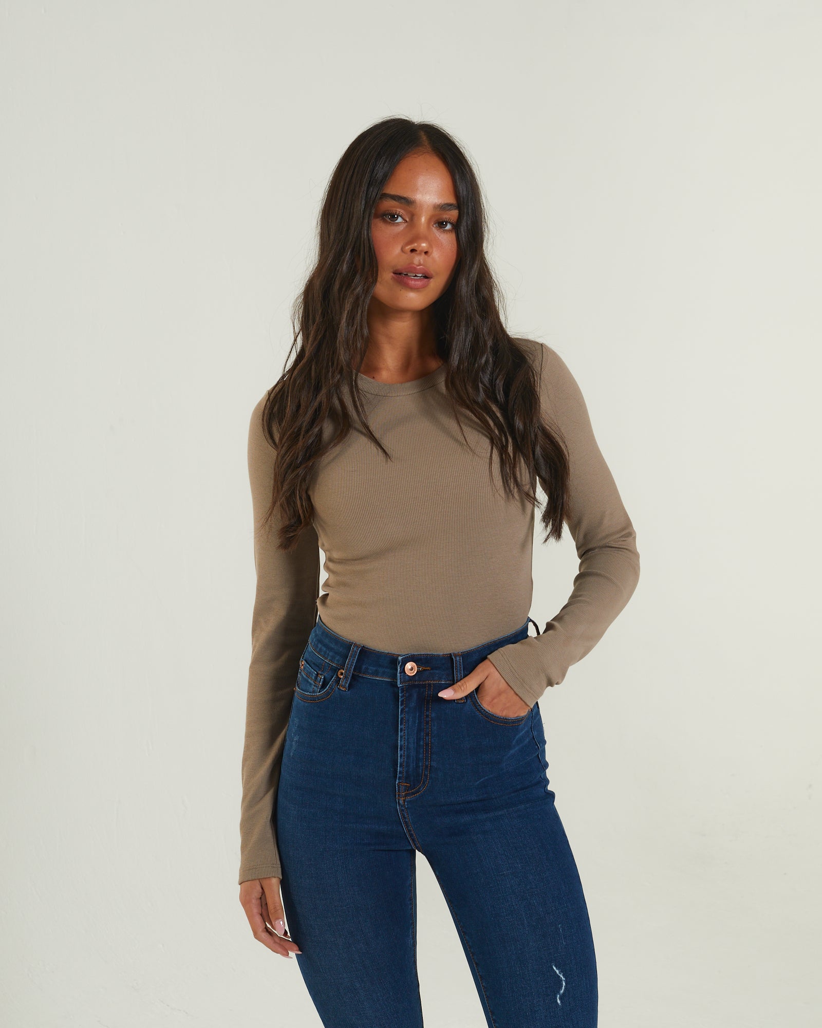 Ribbed Crew Neck Long Sleeve Bodysuit