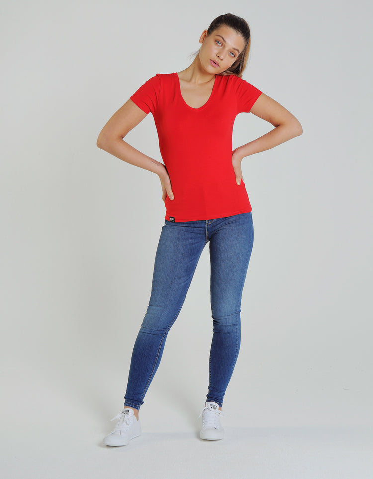 Clara V Neck Basic Vermillion Red