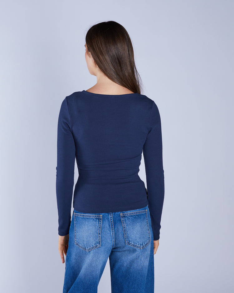 Brandi L/S Henley Navy Lake