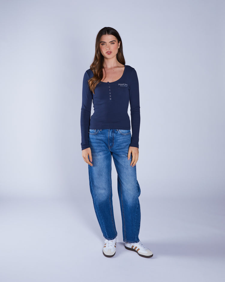 Brandi L/S Henley Navy Lake