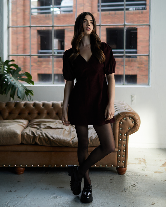 Bijou Cord Dress Deep Cherry