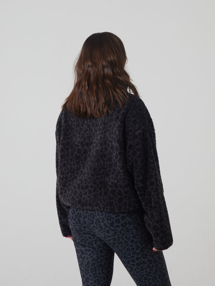 Penny Fleece Half Zip Leopard Print