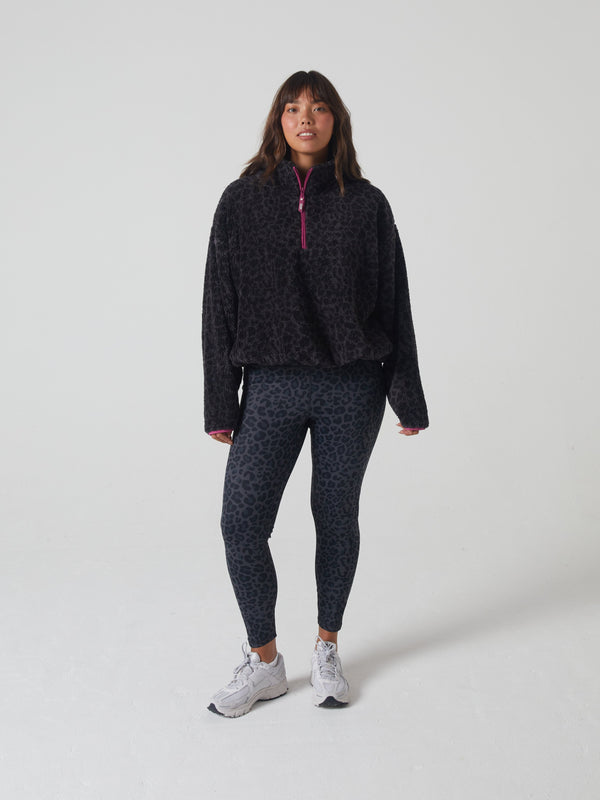 Penny Fleece Half Zip Leopard Print