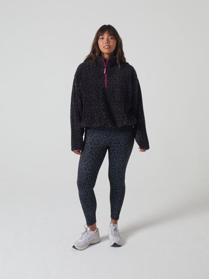 Penny Fleece Half Zip Leopard Print