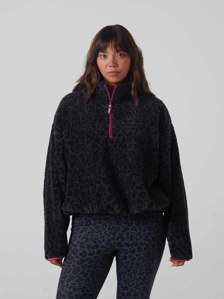 Penny Fleece Half Zip Leopard Print