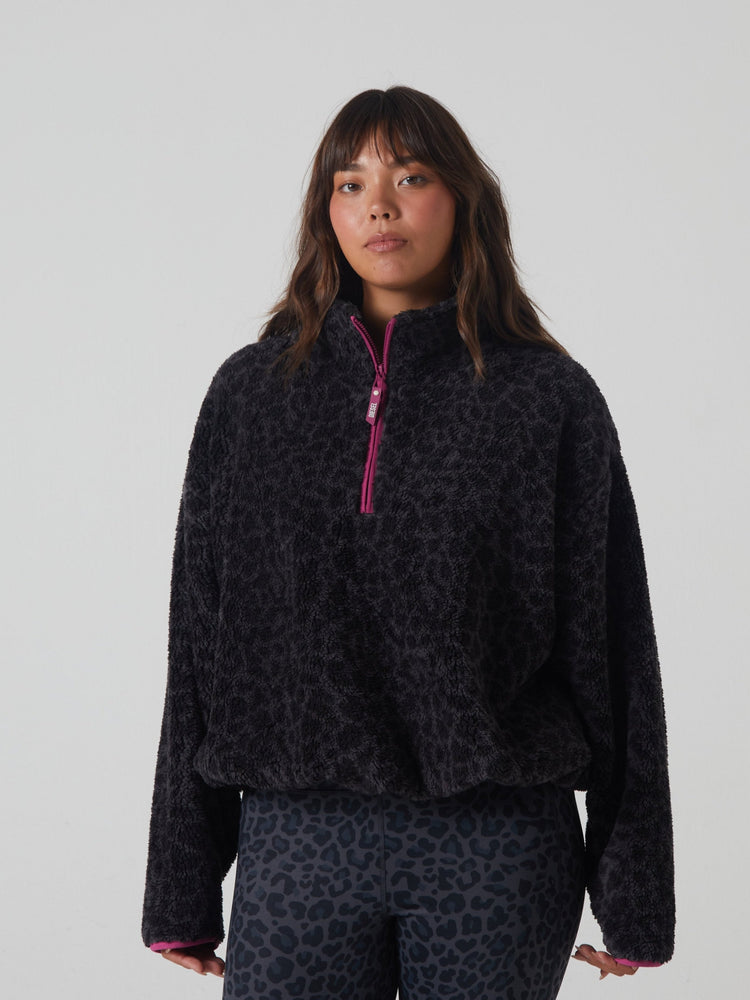 Penny Fleece Half Zip Leopard Print