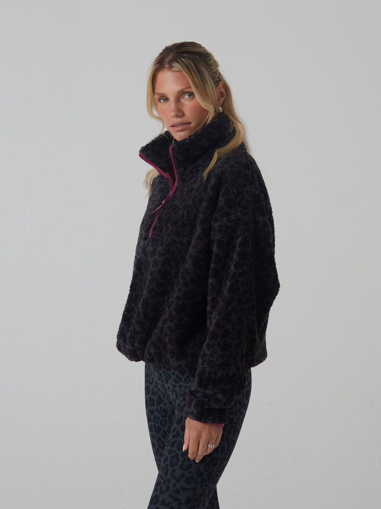 Penny Fleece Half Zip Leopard Print