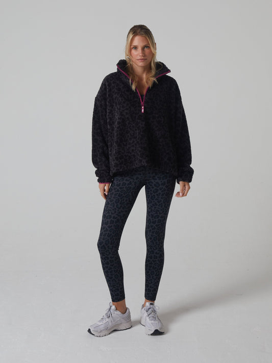 Penny Fleece Half Zip Leopard Print