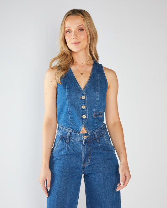 Reese Waistcoat Medium Blue