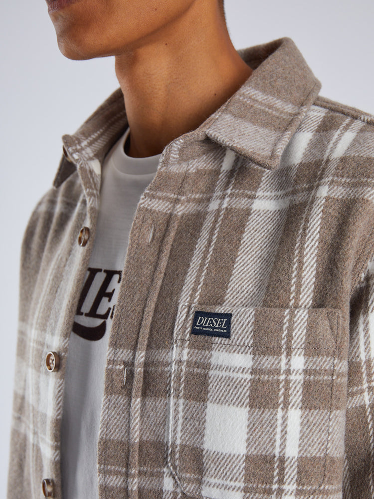 Sanford Overshirt Stone Biscuit Check