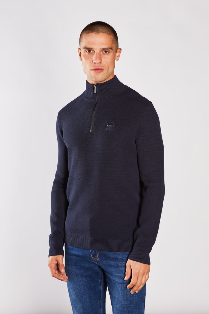 Twain Half Zip Grey Marl Salute Navy