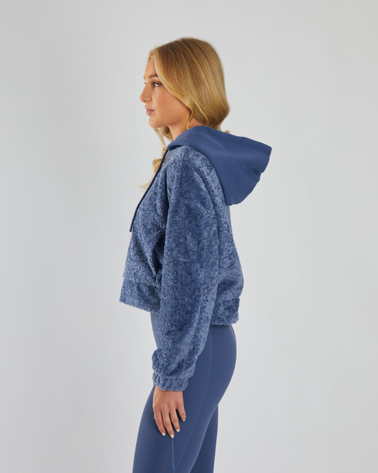 Zelda Teddy Fleece Hood Warm Blue