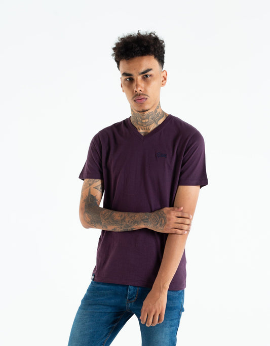 Basic Scott V Neck Tee Black Cherry